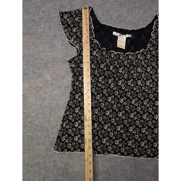 Y2K Vintage 90s Max Studio Size Small Brown Floral Rouched Neckline Tank Shirt - Picture 4 of 6